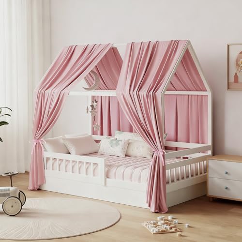 GFCC Ciel de Lit Cabane Ensemble de Décoration avec 2 Pièces Rideaux Lit Cabane Enfant Baldaquin Ciel en Tissu de Maison Chambre pour Fille Garçon,62 x 270...
