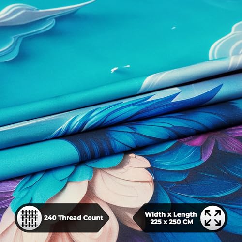 Image of 240 TC Cotton Double Bedsheet for King Bed (225x250 Cm) | 7D Digital Printed Double Bedsheet with 2 Pillow Covers | Soft, Wrinkle Packaging - Pheonix