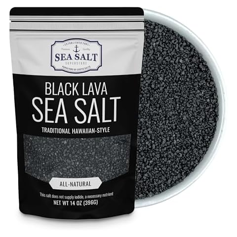 Black Salt, Hawaiian-Style Black Lava Sea Salt, Black Sea Salt with Activated Charcoal, Black Hawaiian Sea Salt for Cooking & Finishing, 14 oz Bag, Sea Salt Superstore Cover
