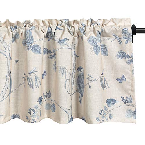 Vogol Plant Pattern Valance, Rustic Country Printed Curtains For Living Room, Blue Top Pocket Window Valances For Dining Room, Farmhouse, One Panel, W52 X L18 #TOP10