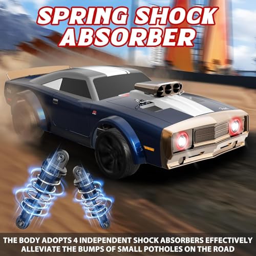 Image of 1:16 Brushless RC Drift Car, 4WD High Speed Remote Control Car for Adults & Kids, 38+ KM /H Fast Racing Vehicle with 6 Modes Devil Angel Eye Headlights, 2 Batteries & Extra Drift Tires