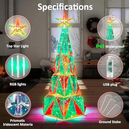 40'' Prismatic Iridescent DIY Multi-Color LED Folding Christmas Tree with Smart APP Control, LED Christmas Tree Music Sync for Indoor/Outdoor Holiday Decorations