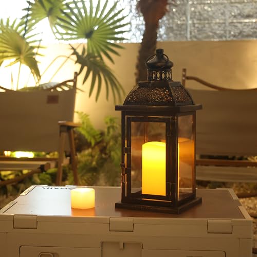 Image of NEEDOMO Large Candle Lanterns Decorative Indoor, 14.4 inch Outdoor Lantern with Clear Glass, Vintage Metal Candle Holders in Black, Patio Wedding Home Kitchen Coffee Table Livinig Room Decor