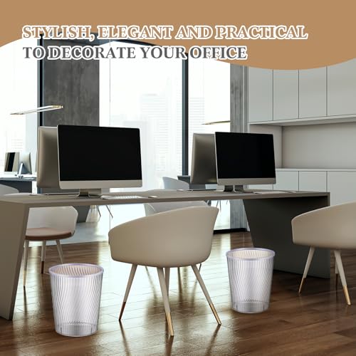 Image of Honeydak 4 Pack White Garbage Can Lightly Threaded Trash Can Plastic Vertical Translucent Trash 12l Large Capacity for Bathroom Bedroom Office Decorative 8. 39 x 9. 84 Inch