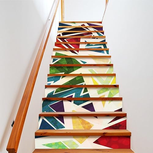 Brebasf Colorful Rainbow Self-Adhesive Waterproof Stair Riser Staircase Geometric Design