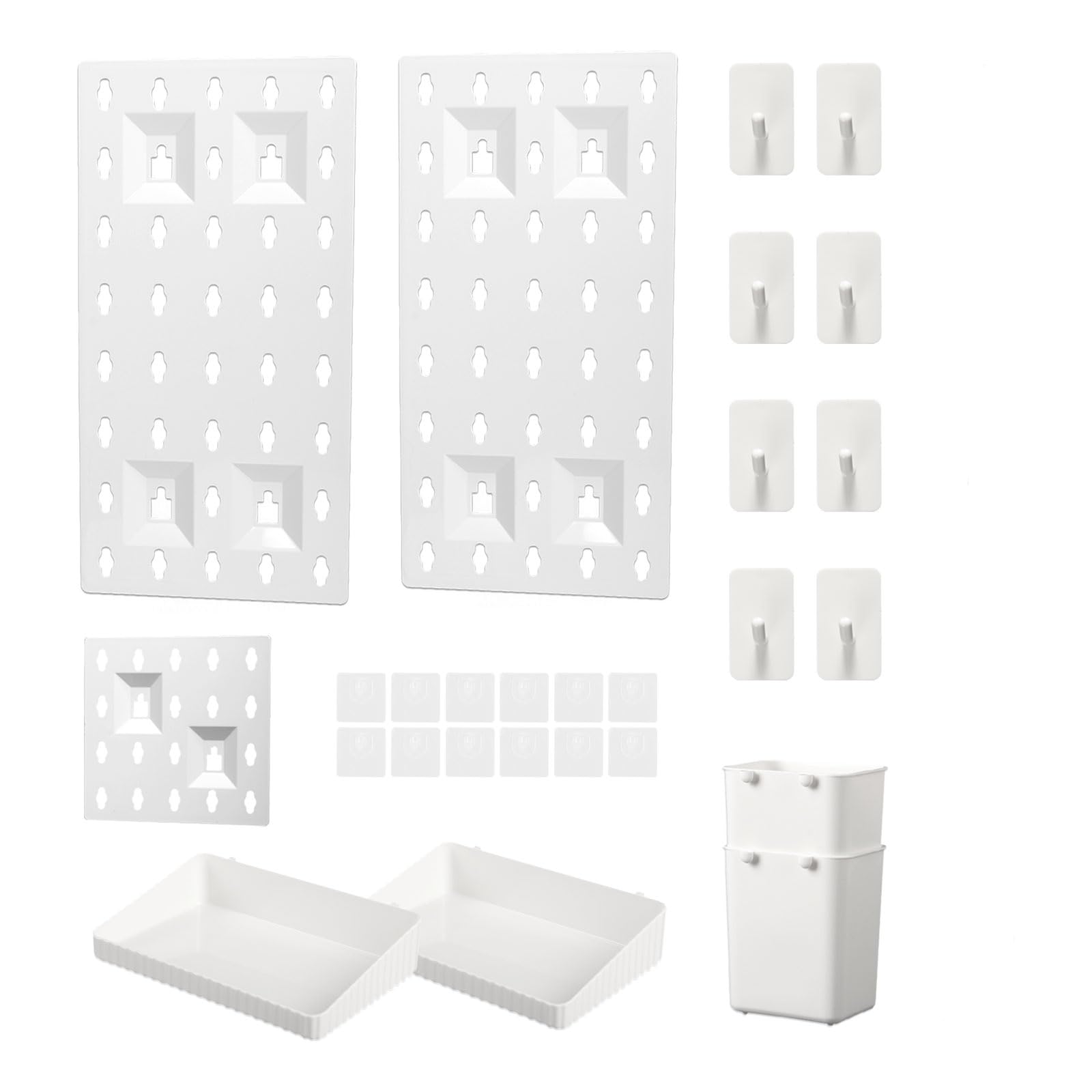 Pegboard, Weiß Lochplatte Schreibtisch, Stecktafel Wand Organizer, Modulares Pegboard-Zubehör, Schreibtisch Pegboard für Home Büro Küche, 3 Stück Stecktafeln und 12 Zubehör