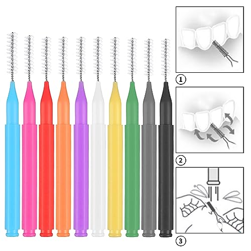 Image of 100 Pcs Interdental Brushes, 6 Sizes Braces Flossers for Cleaner | Braces Brush Soft Dental Brushes Toothpicks Dental Floss Picks Dental for Braces Oral Cleaning(10 Colors)