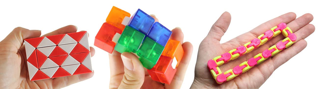 Fidget Set of 3 - Wacky Tracks, Twist Snake, Infinity Cube - Fidget Toy - - ADD Anxiety