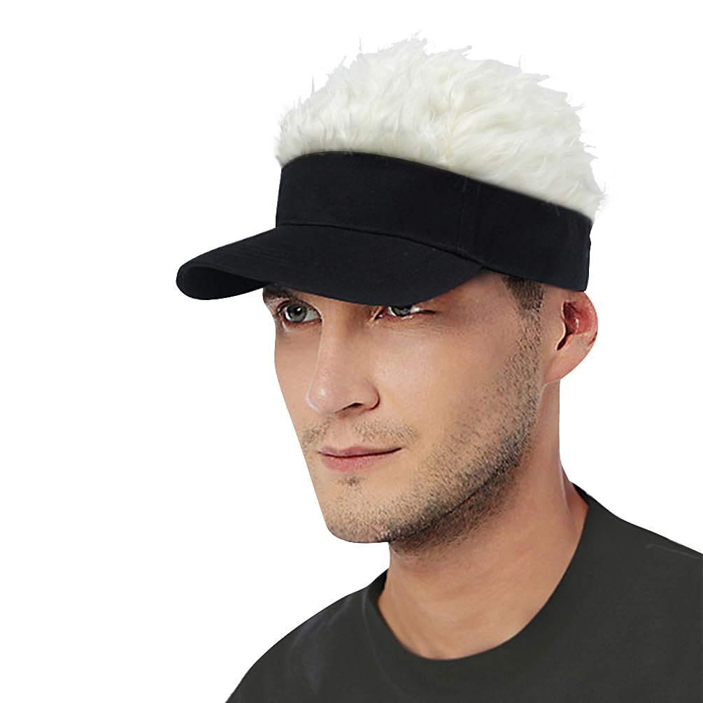Novelty Hair Visor Cap Wig Peaked Adjustable Baseball Hat with Spiked Hair