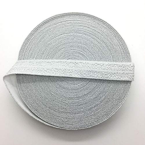 MOPOLIS NEW 5 Yards 5/8" 15 mm Fold Over Elastic Spandex Satin Band Ties Accessorie | Color - Silvery