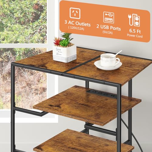 4 Tier AV Media Stand with Power Outlets, Wooden Audio Rack Tower with Metal Shelves, Small Entertainment Center with Storage, Stereo Cabinet for DVD Player, Game Console, Record Player, Rustic Brown - Image 6