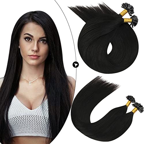 Ugeat U Tip Hair Extensions Human Hair Jet Black U Tip Human Hair Extensions Black Pre Bonded for Salon 22 Inch Add Length Remy Smooth and Silky 50S 50G