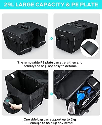 Sportneer Bike Pannier Bag, for Bicycle Rear Rack with Ultra-Stable Hooks Anti-Tear Bike Storage Grocery Bag with Rain Cover for Cycling
