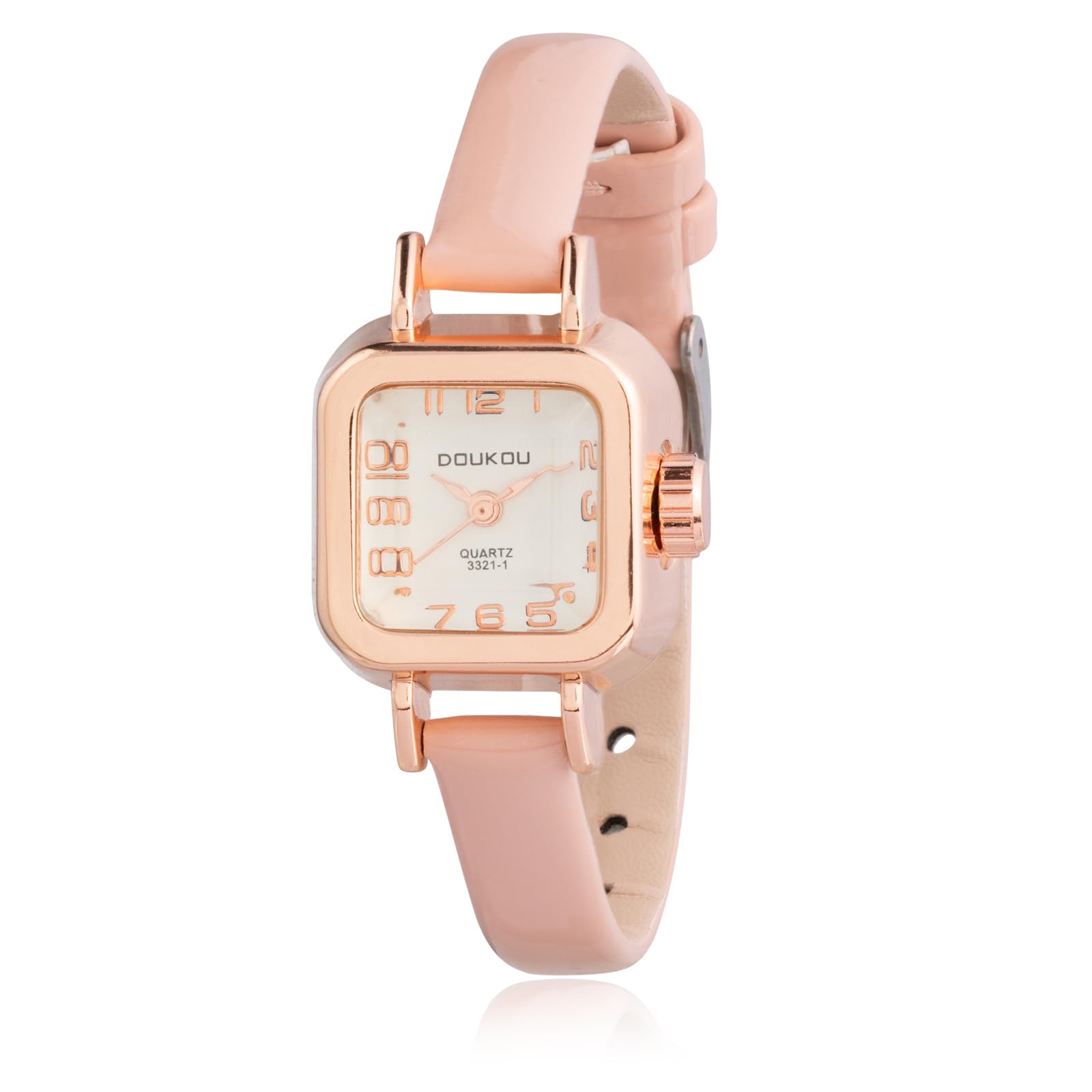 Luxury Women's Analog Leather Strap Watch with Rose Gold-Tone Hands Square Watch & Round Watch