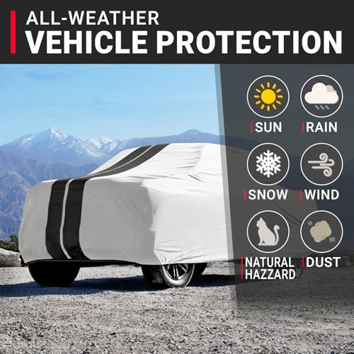 Image of iCarCover Premium Custom Truck Cover for 1973-1983 Ford F-100 Regular Cab, Short Bed Heavy Duty Waterproof All Weather Rain UV Sun Protector Full Exterior Indoor Protection (Stripe - Light Gray /Black)