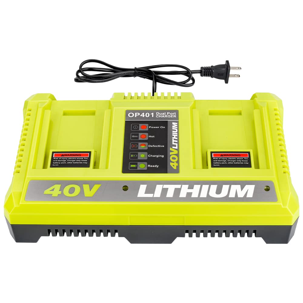 for Ryobi Charger 40V, YEX-BUR OP401 Dual Ports Battery Charger for Ryobi 40 Volt Lithium ion Batter