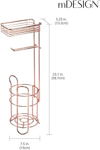 Miniatura 4 de mDesign Soporte y dispensador de papel higiénico de metal de acero con estante de almacenamiento, papel higiénico para baños, baño, capacidad para 2