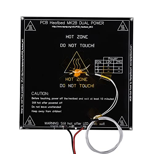 Lysee 3D Printer Parts & Accessories - PCB MK2B Heatbed 214214mm with led and 100K ohm thermistor and Cable Black/White/Red for 3D Printer - (Size: Black with Cable)