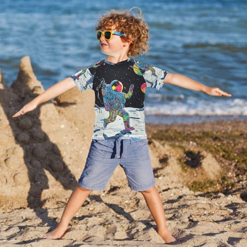 Boys Swing Shirts Planet Astronaut Lunar Rashguard Short Sleeve Kids T-Shirts Sun UPF 50+4