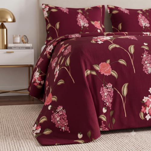 Image of VAS COLLECTIONS 240 TC Cotton Double Bedsheet with 2 Pillow Covers, Ultra Soft & Breathable Bed Sheet Set, Skin Friendly, Fade Resistant, Easy Care Bedding, 90 x 100 Inches - Deep Crimson