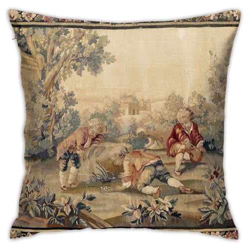 ILPIZZINO Aubusson - Fundas de almohada cuadradas de terciopelo con diseño de tapiz francés antiguo, 45,7 x 45,7 cm, acogedoras, para decoración del hogar, cama, sofá, sala de estar
