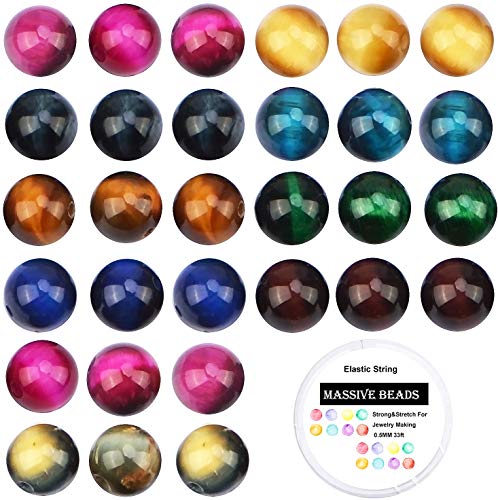 Image of 100PCS Multicolor Tiger Eye Beads, Smooth Surface, Loose 8mm Multicolor Tiger Eye Beads for Jewelry Making DIY Gifts, Necklaces, Bracelets, Yoga Bracelets (Multicolor Tiger Eye, 8MM)