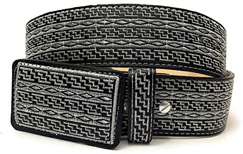 Authentic Charro Embroidered Western Belt, Cinto Charro Bordado Cinto Vaquero (34, Black)