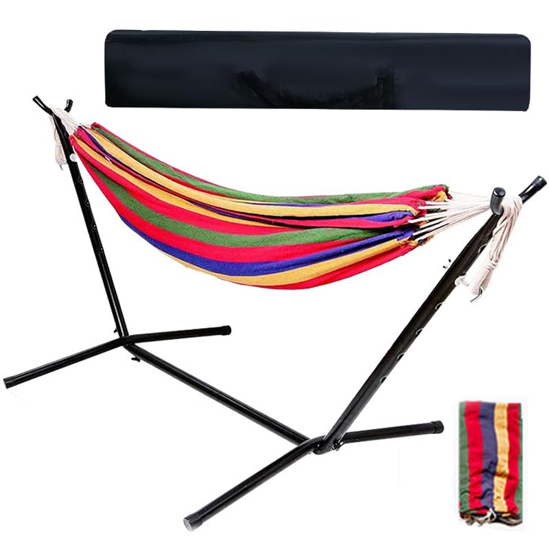 Hamaca doble con soporte desmontable, cama oscilante portátil de 550 libras de capacidad, resistente para camping, patio, patio trasero, con bolsa de transporte