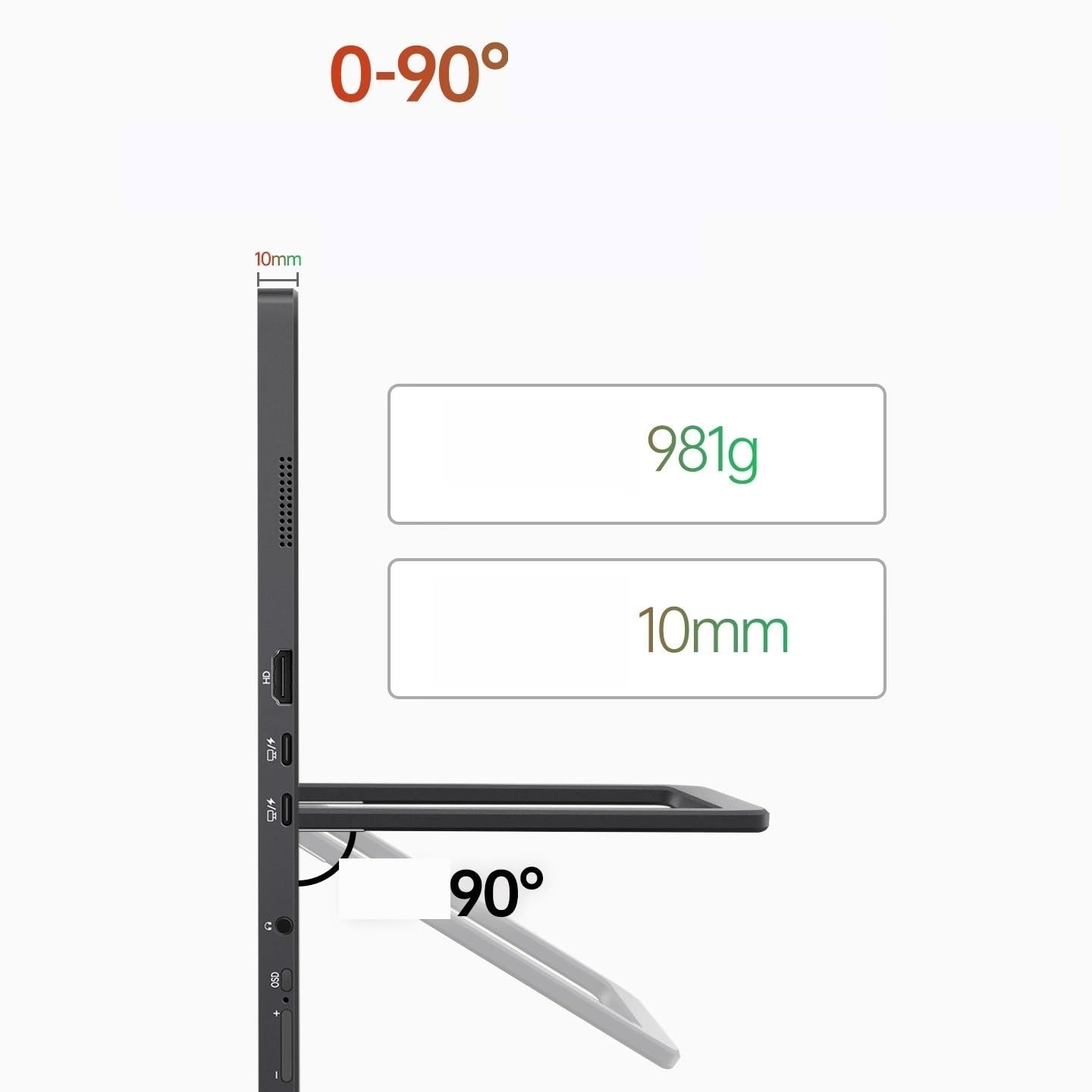 Monitor portatile da 16 pollici con schermo esterno for laptop, risoluzione Full HD 2.5K, 120 Hz, 300 nit Monitor per Smart Working