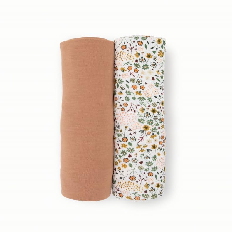 Image of Little Unicorn Large Stretch Knit Swaddle Blanket 2 Pack| Super Soft with Optimal Stretch for swaddling | Giftable Set (Pressed Petals)