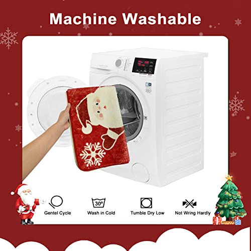 Uphome Weihnachts-Badezimmerteppich-Set, 3-teilig, niedliche Weihnachtsmann, Schneeflocken, Badematte und WC-Deckelbezug, Set, ultraweich, rutschfest, maschinenwaschbar, Urlaubsdekoration, Rot – Bild 7