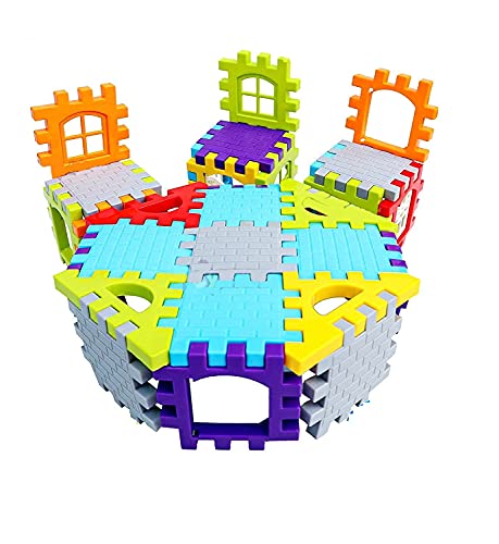 Image of GRANTH Jumbo Happy Home House Building Blocks Set - Educational Construction Puzzles Learning Activity Game for Kids, Boys, Girls - Ages 2-7 Years (50 House Block)