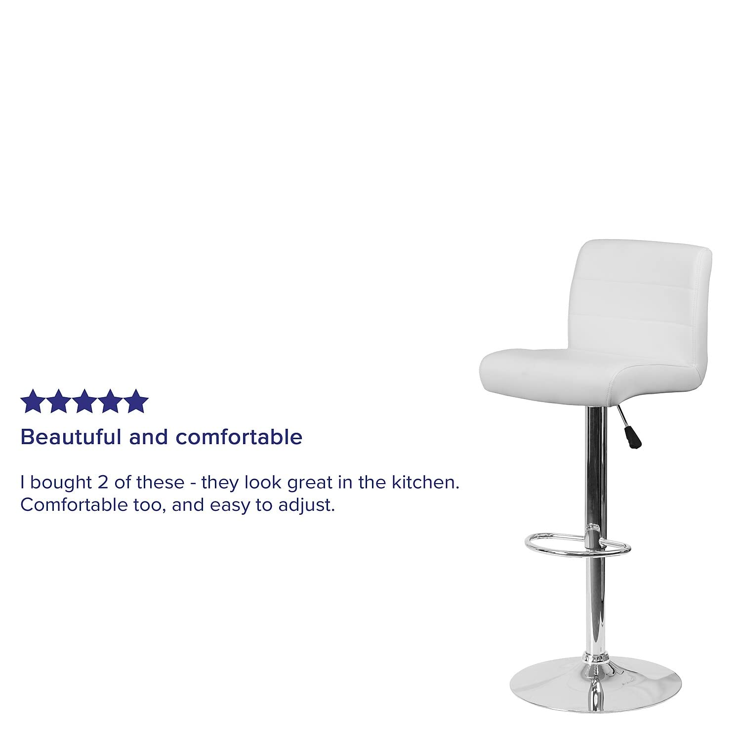 Flash Furniture Marietta - Set di 2 sgabelli da Bar in Vinile, Altezza Regolabile, con Seduta arrotolata e Base cromata, Colore: Bianco