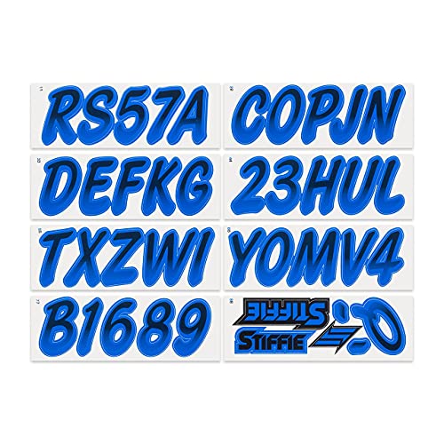 Image of STIFFIE Whipline Black /Blue 3 inch Boat & PWC Registration Decals • Numbers Letters Stickers