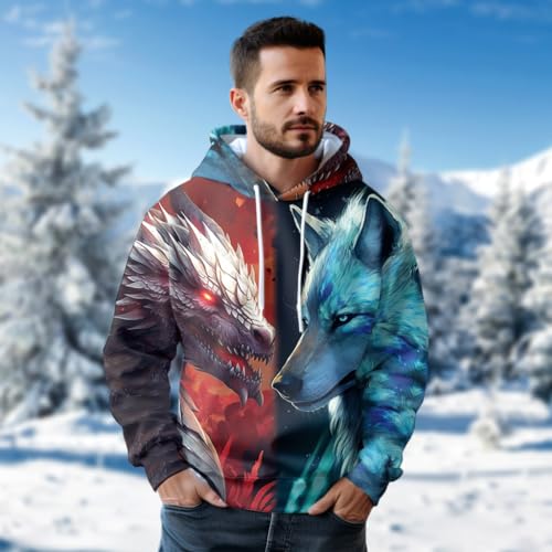 V-DECORPARKS Men's Dragon Graphic Hoodies - Animal Hoodies for Men Hooded Sweatshirt Pullover With Pockets Set 53