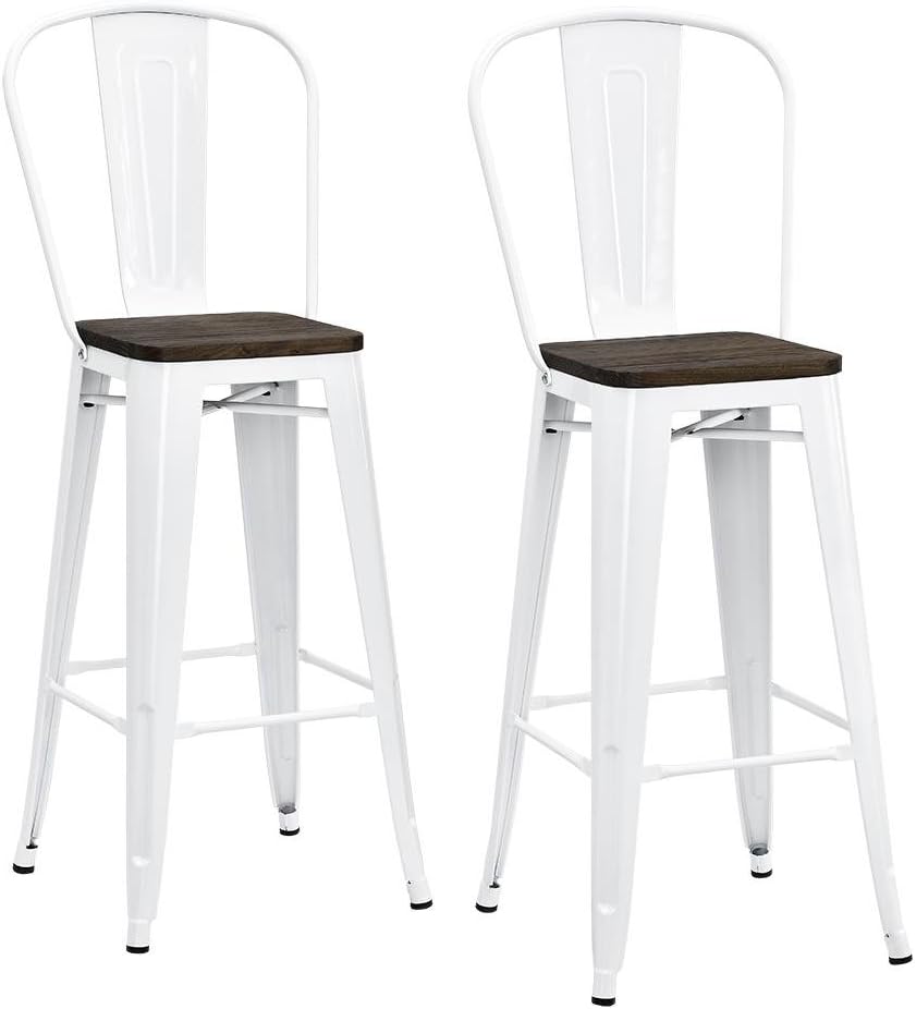 DHP Luxor Metal Counter Stool with Wood Seat and Backrest, Set of Two