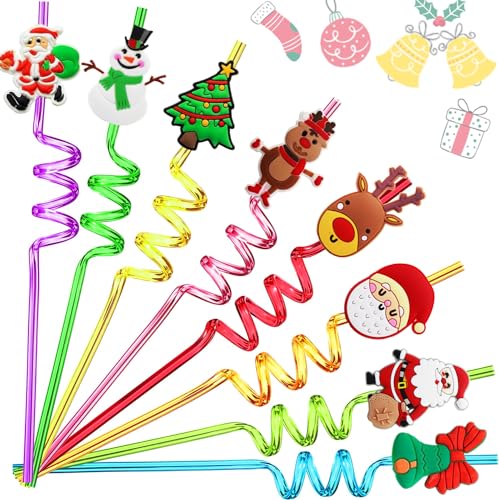 25 Pack Christmas Party Favors for Kids Classroom Gifts for Students Prizes Goodie Bag Stuffers Christmas Drinking Straws Reusable for Kids Stocking Stuffers Party Supplies
