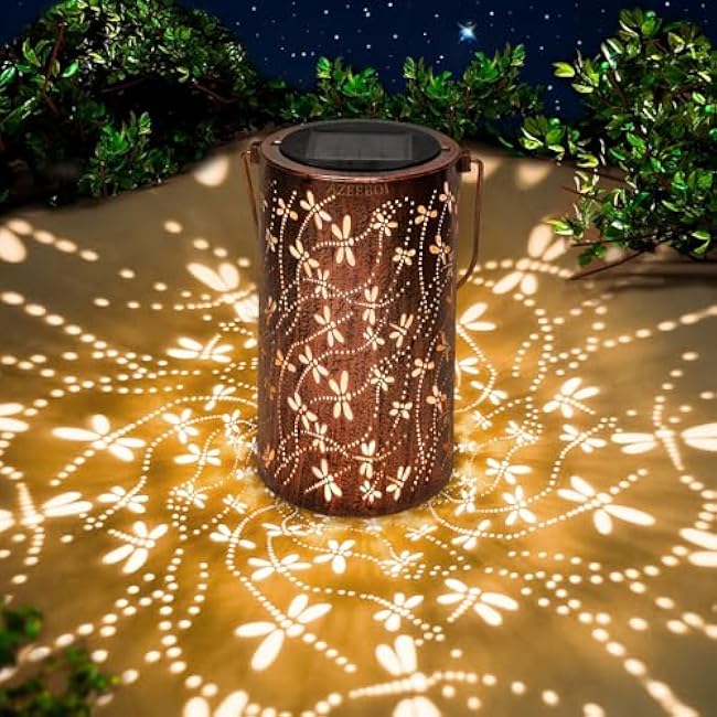 Solar Lanterns Outdoor Waterproof Dragonfly Lantern Garden Decor Birthday Christmas Gifts for Women Mom Grandma Hanging Solar Lights Metal Halloween Decorations Outside for Yard, Patio, Porch
