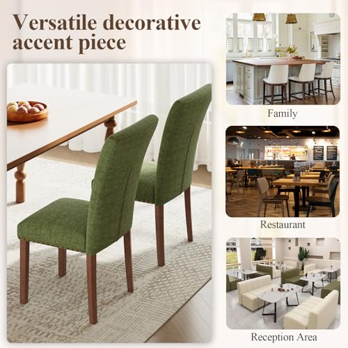 Image of Farmhouse Dining Chairs Set of 6, High Back with Wooden Legs and Nailhead Trim, Modern Fabric Dining Room Chair for Kitchen /Restaurant