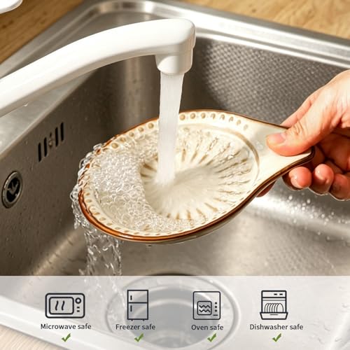 Image of Spoon Rest for Stove Top, Ceramic Spoon Holder for Countertop, Beige | 5.1Inhes Spatula Rest for Kitchen Counter, Heat-Resistant Cooking Utensil Rest for Coffee Spoon Dish, Tongs, Dishwasher Safe
