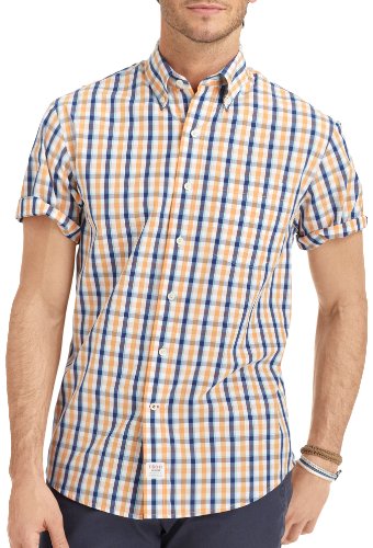 IZOD Men's Short Sleeve Saltwater Two Toned Gingham Button-down Woven