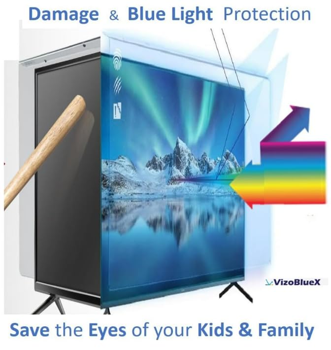Image of VizoBlueX 85-86 inch Blue Light and Damage TV Screen Protector. Protection Shield & Anti-Blue Light Filter Blocking UV for LCD LED 4K OLED QLED (75.2 x 43.1 inch)