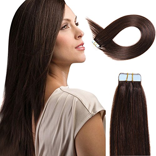 Tape In Human Hair Extensions 16 Inch 20pcs 40g/pack Slilky Straight Seamless Skin Weft Remy Hair 2# Dark Brown Color