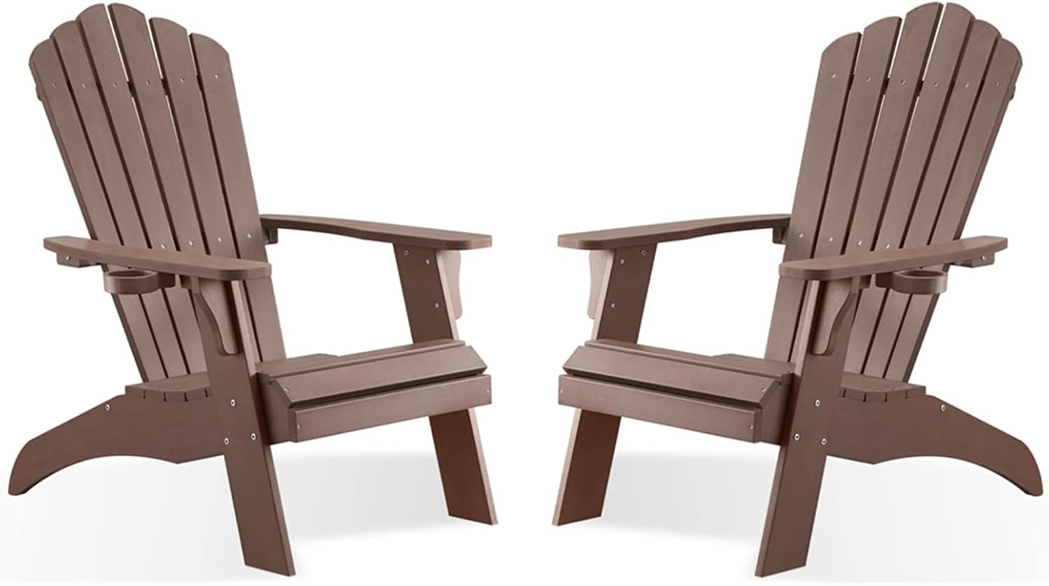Psilvam Adirondack Chair, Oversized Poly Lumber Fire Pit Chair with Cup Holder, 350Lbs Support Patio Chairs for Garden, Weather Resistant Adirondack Chair Looks Like Real Wood (2, Brown) : Patio, Lawn & Garden