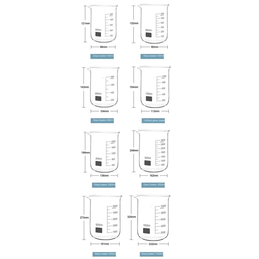 Contenitore in vetro da laboratorio 1 pz Attrezzatura da laboratorio for esperimenti, becher in vetro borosilicato con scaIa di misurazione trasparente 5-3000 ml(2000)