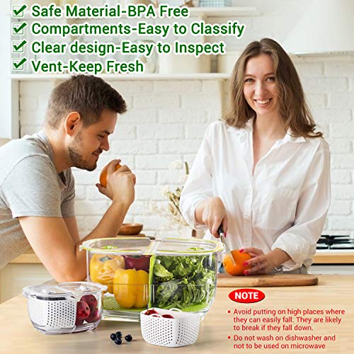 LUXEAR Vegetable Fruit Produce Storage Containers, Partitioned Produce Saver Fridge Storage Container, Fresh Lettuce Keeper, Used in Storing Fruits Veggie Salad - BPA-free - 2Piece - Thumbnail 2