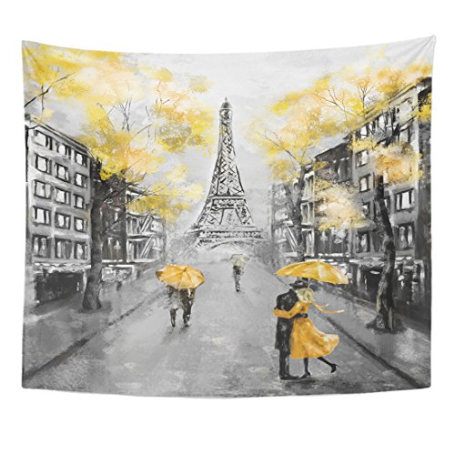 Emvency Tapestry Oil Painting Paris European City Landscape France Eiffel Tower Home Decor Wall Hanging For Living Room Bedroom Dorm 50X60 Inches #TOP16