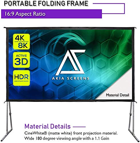 Akia Screens 145 inch Indoor Outdoor Portable Projector Screen with Stand and Bag 16:9 8K 4K Ultra HD 3D Adjustable Height Foldable Projection Screen Silver for Movie Video Home Theater AK-OS145H1 - Thumbnail 2