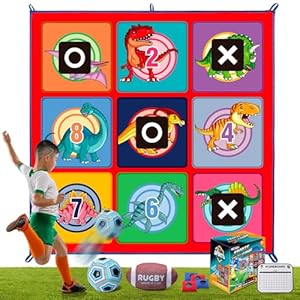 Soccer Tic Tac Toe Game – Toy Gift for Boys Girls Age 3-8, Football Bean Bag Toss Game Set for Kids Toddlers, Indoor Outdoor Backyard Party Game with Velcro Balls and Target Goal Mat (59 X 59 in)
