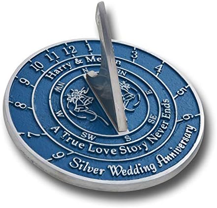 The Metal Foundry Personalized Silver 25th Large Sundial - Recycled Solid Metal UK Manufactured Home Decor Or Garden Present Idea for Parents, Friends Or Couple On 25 Years Marriage